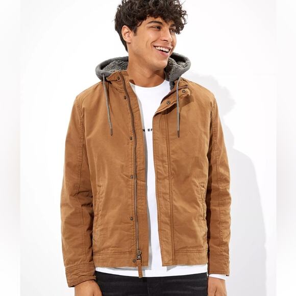 American Eagle Sherpa Lined Hooded Workwear Jacket Chore Coat Mens XL Brown - Picture 7 of 14